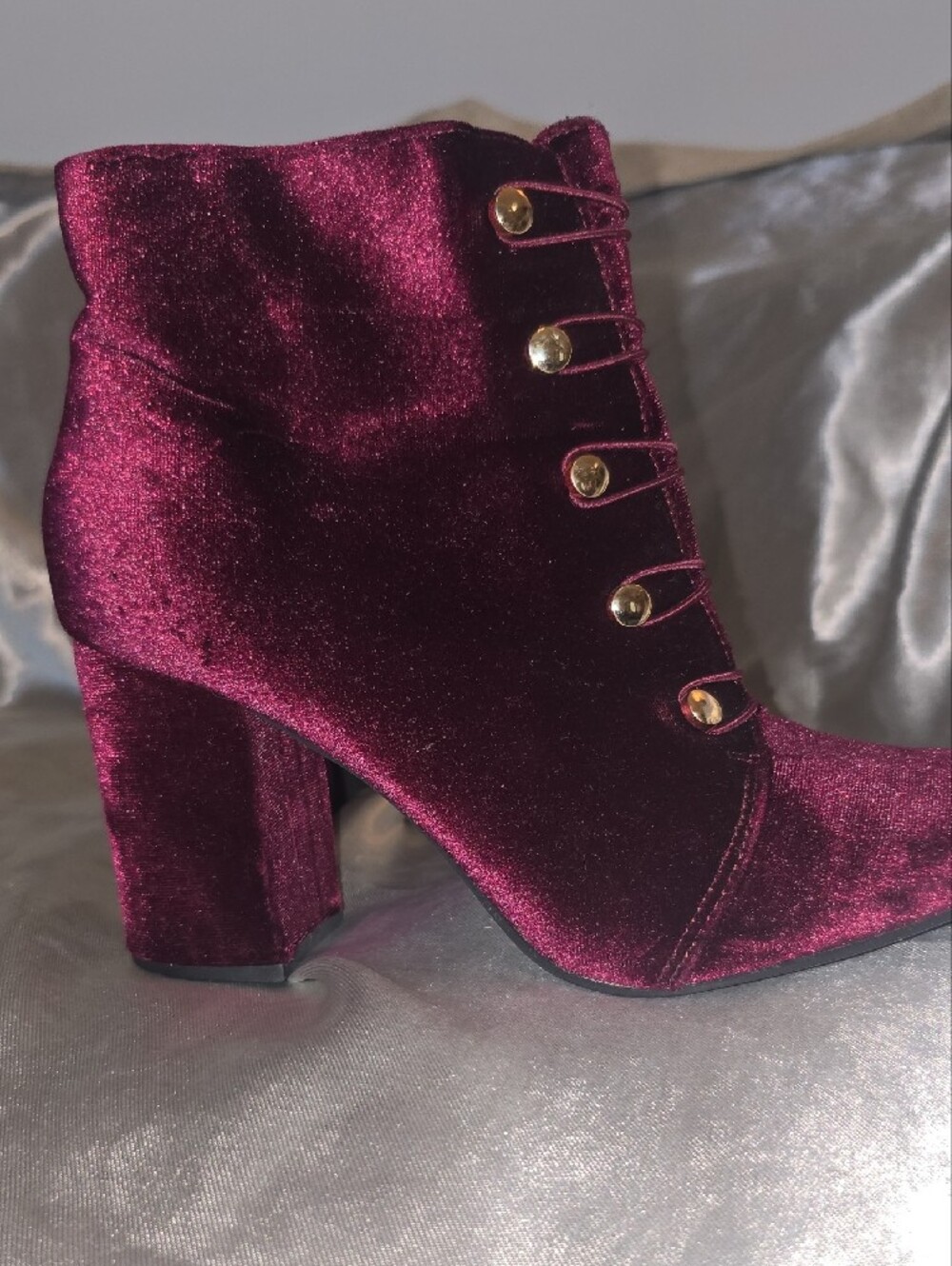 Velvet Ankle Boots with Gold Button Detail - Picture 8 of 8